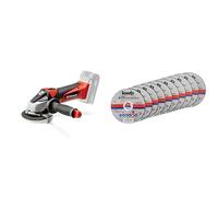 Einhell Amoladora angular con batería TE-AG 18/115 Li-Solo Power X-Change (18 V, 115mm diámetro de disco, 28 mm profundidad de corte, arranquue suave, sin disco, sin batería) + discos de corte 115mm