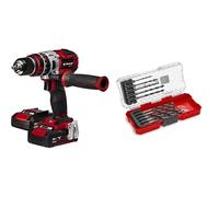 Einhell Atornillador inalámbrico TE-CD 18Li-i Brushless Power X-Change con función de impacto, 18V, 2 velocidades, 60 Nm, luz LED, maletín, 2 baterías de 2,0Ah y cargador +E-Case S Brocas 10P