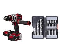 Einhell Atornillador inalámbrico TE-CD 18Li-i Brushless Power X-Change con función de impacto, 18V, 2 velocidades, 60 Nm, luz LED, maletín, 2 baterías de 2,0Ah y cargador +Kit de brocas/ puntas