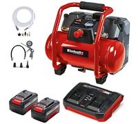 Einhell Compresor a batería, 36 V, Iones de litio, depósito de 6 L, motor sin aceite, incluye accesorios, 2 baterías de 3.0 Ah y cargador doble, Multicolor