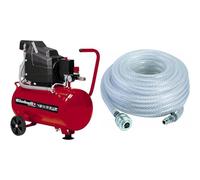Einhell Compresor TC-AC 190/24/8 (depósito de 24 l, lubricación por aceite, reductor de presión, manómetro + acoplamiento rápido, válvula antirretorno, soporte con tope de goma) + Manguera tela 15 m