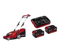 Einhell Cortacésped a batería GE-CM 36/41 Li-Solo Power X-Change (36 V, 41 cm Ancho de Corte, hasta 500 m², Brushless, 50L Bolsa recolectora, 25-75 mm Altura de Corte,) + Twinpack 3 Ah