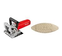Einhell engalletadora - TC-BJ 900. 860 W, 11000 1 / min de ralentí, 14 mm de profundidad máxima de fresado, ajuste continuo. altura y ángulo, bolsa recolectora de polvo + pack de 50 galletas