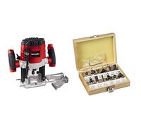 Einhell Fresadora eléctrica de cable - TC-RO 1155E. 230V, 1100W, 4,7 Amperios, Ø 6 y 8 mm, control de velocidad, tope paralelo, adaptador de aspiración, incluidos accesorios + set de 12 fresas mango 8