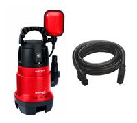 Einhell GH-DP 7835 - Bomba sumergible aguas sucias (780 W, 15.700 litros por hora) color rojo y negro + Manguera de aspiración (1", 7 m de longitud, con válvula anti retorno) color negro