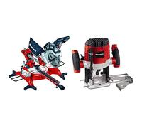 Einhell Ingletadora TC-SM 2131/1 Dual (máx. 1.800 W, 4.900 min-1, función de tracción integrada, tope de pieza, dispositivo de sujeción, incl. hoja de sierra de carburo de tungsteno, láser) +Fresadora