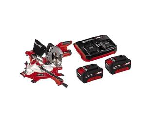 Einhell Ingletadora telescópica a batería - TE-SM 36/210 Li Power X-Change, 36 V, Iones de Li tio, Ø210x Ø30 mm hoja, láser de línea de corte, incluye 2 baterías de 3,0Ah y cargador doble