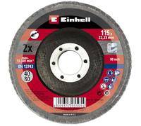 Einhell - Juego de 2 discos de láminas (accesorios para amoladora angular, grano P40 y P80, diámetro 115 x 22,23 mm, mopa, discos de láminas para metal y acero)