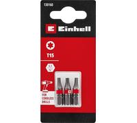 Einhell - Juego de 3 puntas estándar de 25 mm, T15 (cromo vanadio, tornillos precisos, buen control, anillo de color rojo, vástago C 6.3)