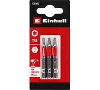 Einhell - Juego de 3 puntas estándar de 50 mm, T15 (cromo vanadio, tornillos precisos, buen control, anillo de color rojo, vástago E 6.3)