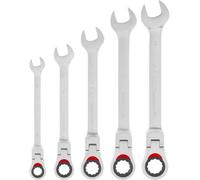 Einhell Juego de 5 llaves combinadas con carraca | 10/13/15/17/19 mm | cabeza de carraca orientable 180° | acero CrV | perfil ondulado | superficie decapada