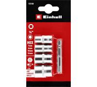 Einhell - Juego de llaves de vaso con adaptador, 5 piezas, 7-13 mm (hexágono interior, cromo vanadio, vástago E 6.3)