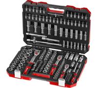 Einhell - Juego de llaves de vaso y carraca de 181 piezas (1/4", 3/8" y 1/2", carraca reversible de 72 dientes, acero CrV, S2, llaves largas, llaves E y Pentalobe, maletín)
