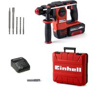 Einhell Kit Martillo perforador con batería HEROCCO+5 Power X-Change (iones de litio, 18 V, 2.2 J, 18 Nm, SDS-Plus, in atería 3,0 Ah, cargador, 3 brocas, cincel plano, cincel punta y E-Box)