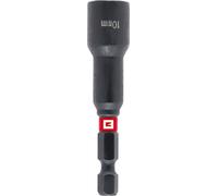 Einhell - Llave de vaso hexagonal magnética de impacto con vástago de 1/4" E 6.3, 10 mm (cromo vanadio, zona de torsión, imán permanente, anillo de color rojo)