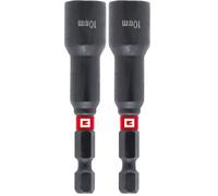 Einhell - Llave de vaso hexagonal magnética de impacto con vástago de 1/4" E 6.3, 10 mm (cromo vanadio, zona de torsión, imán permanente, anillo de color rojo) (Paquete de 2)