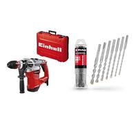 Einhell Martillo perforador TE-RH 38 3F (1050 W, intensidad de impacto 9J, recepción SDS-Max, tope de profundidad de perforación de metal, potencia de perforación 38mm en hormigón) + Juego de 7 brocas