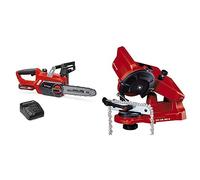Einhell Motosierra a batería GE-LC 18/25 Li Kit Power X-Change (18V, velocidad de corte 4.3 m/s, longitud de corte 23 cm, cadena y espada Oregon, batería 3.0 Ah y cargador) + Afilador de cadenas