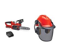 Einhell Motosierra a batería GE-LC 18/25 Li Kit Power X-Change (18V, velocidad de corte 4.3 m/s, longitud de corte 23 cm, cadena y espada Oregon, batería 3.0Ah y cargador) + Casco de protección