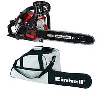 Einhell Motosierra a gasolina, Motor de 2 tiempos, refrigerado por aire, potencia 1.4 kW, gasolina 260 L, aceite 210 ml, espada 350 mm, 11000 RPM, Incluye funda de transporte, Color Rojo Y Negro