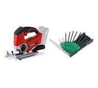 Einhell Sierra caladora con batería recargable - TE-JS 18/80 Li-Solo, sistema de 18 V, 2400 1 / min, profundidad de corte máx. 80 mm, suministro sin batería y sin cargador + Juego de 10 hojas de calar