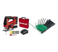 Einhell Sierra de calar con batería TC-JS 18 Li (1x2,5 Ah) Power X-Change (iones de Li, 18V, función de carrera pendular, incl. 1 batería de 2,5 Ah, cargador y maletín) + Juego de 10 hojas de calar