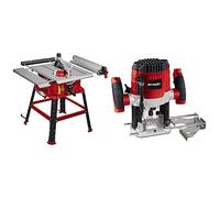 Einhell Sierra de mesa circular TC-TS 2225 U (máx. 2200W, arranque suave, Ø254 x Ø30 mm hoja, tope paralelo/angular, ajuste de altura hasta 80mm, prolongación y ensanchamiento de la mesa) + Fresadora