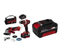 Einhell Taladro a batería TE-CD 18/40 Li + amoladora angular a batería TC-AG 18/115 Li PXC (iones de Li, 18V, incl. 2 batería 4Ah y cargador, accesorios de amoladora angular, caja de puntas, bolsa)