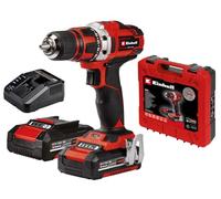 Einhell Taladro atornillador inalámbrico TE CD 18/40 Li Power X Change, Li Ion, 18 V, 40 Nm, caja de cambios de 2 velocidades, LED, incluye 2 baterías PXC de 1.5Ah y cargador, Color Rojo