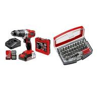Einhell Taladro percutor con batería de 2,5Ah TE-CD 18/2 Li +22 (1x2,5 Ah) PXC (18 V, 44 Nm, cargador rápido, caja de puntas de 22 piezas y maletín) + Bit Box 32