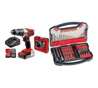 Einhell Taladro percutor con batería de 2,5Ah TE-CD 18/2 Li +22 (1x2,5 Ah) PXC (18 V, 44 Nm, engranaje de 2 veloc., cargador rápido, caja de puntas de 22 piezas y maletín) + Set 101 piezas de brocas