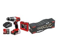 Einhell Taladro percutor con batería de 2,5Ah TE-CD 18/2 Li +22 (1x2,5 Ah) PXC (18 V, 44 Nm, engranaje de 2 veloc., cargador rápido, caja de puntas de 22 piezas y maletín) + Guia de perforacion
