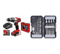 Einhell Taladro percutor con batería de 2,5Ah TE-CD 18/2 Li +22 (1x2,5 Ah) PXC (18 V, 44 Nm, engranaje de 2 veloc., cargador rápido, caja de puntas de 22 piezas y maletín) + Kit de brocas/ puntas