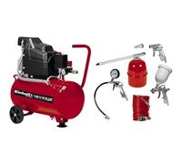 Einhell TC-AC 190/24 - Compresor, depósito de 24 l, 2850 rpm, 8 bar, 1500 W, 220 V, color rojo y negro (ref. 4007325) & Kit de accesorios para compresor de aire, 5 unidades (ref.4132720)