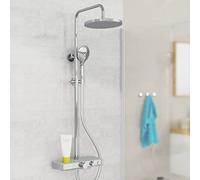 EISL DX1105CST Futura,Sistema de ducha con termostato, estante de cristal, panel de ducha con grifo, juego completo de ducha (ducha de lluvia con soporte de pared, grifería), color gris cromado