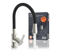 EISL Flexo NI186FLNIBU - Grifo de cocina flexible de acero inoxidable/negro, grifo flexible para fregadero de cocina, caño alto con manguera suave al tacto, giratorio 360 grados, grifo de cocina