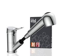 EISL NI183VECR-LP VERONA - Grifo de cocina extensible de baja presión con alcachofa extraíble, grifo de cocina con 2 tipos de chorro, grifo mezclador giratorio 90°, cromado