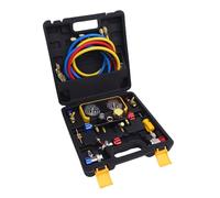 Ejoyous Juego de Manómetros de Latón de 4 Vías para HVAC con 4 Mangueras Codificadas por Colores de,92 Pies, Manómetros Dobles de 0 a 500 PSI y de 0 a 800 PSI para Técnicos Domésticos de Servicio
