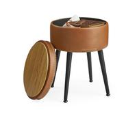 VASAGLE EKHO Colección - Puff Almacenaje, Taburete de Tocador, Piel Sintética con Costura, Moderno Siglo Mediado, Asiento Redondo Almacenaje con Patas de Acero, Carga 150 kg, Marrón Caramelo LOM005K01