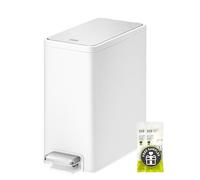 EKO Bote de basura pequeño delgado para baño con tapa, cubo de basura pequeño de acero inoxidable con cubo interior extraíble, 6 litros, cubo de basura (blanco)