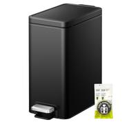 EKO Bote de basura pequeño para baño con tapa, cierre suave, pedal de paso, negro mate, cubo de basura de acero inoxidable de 10 litros con cubo interior extraíble, acabado antihuellas