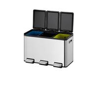 EKO | Cubo de Basura Reciclable Cocina 10L+10L+10L con Pedal | Papelera 30L Acero Inox Antihuella | Triple Compartimento con Cierre Suave | Diseño Compacto y Bolsa Siempre Sujeta