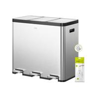 EKO Ecocasa - Cubo de basura de acero inoxidable con 3 pedales individuales para separación de residuos de cocina, cierre suave, acabado mate