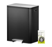EKO EcoCasa II - Cubo de basura doble de 36 L + 24 L con papelera de reciclaje, cubo de basura de acero inoxidable con tapa, compartimento desodorizante, a prueba de olores y resistente a las huellas