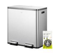 EKO EcoCasa Plus - Cubo de basura doble de reciclaje de 10.6 galones para cocina, cubo de basura grande de acero inoxidable con tapas de cierre suave, a prueba de olores y huellas dactilares, cubos