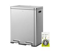 EKO Edison - Cubo de basura con 2 compartimentos, 2 x 30 L, pedal de cocina con doble cubo interior, incluye 20 bolsas de basura, sistema de separación de residuos de gran capacidad, tapa de cierre