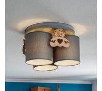 Eko-Light Plafón Mis, gris con oso de madera, 3 luces