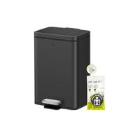 EKO Madison - Papelera rectangular negro mate, 12 litros de capacidad, con tapa, cubo interior extraíble y pequeño pedal
