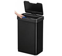EKO Mirage-T - Cubo de basura rectangular con sensor de movimiento sin contacto de 50 litros/13.2 galones, acabado de acero inoxidable cepillado (negro mate)
