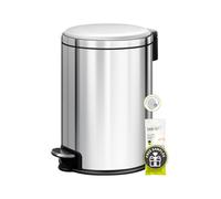 EKO Serene - Cubo de basura redondo pequeño de 3 L con forro interior extraíble para dormitorio y baño, cubo de pedal para basura y residuos, acero inoxidable cepillado